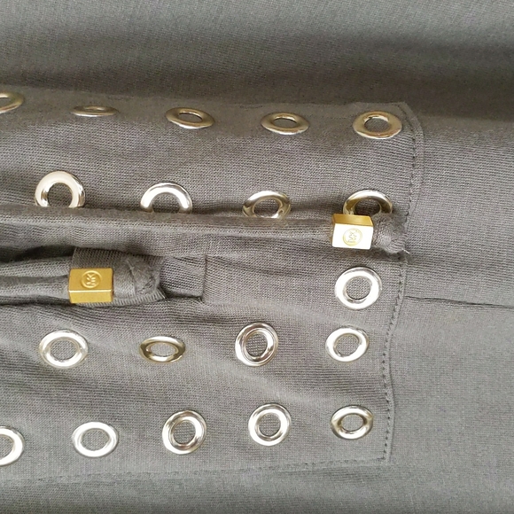 Michael Michael Kors Lace Up Grommet Open Sleeve Modal Top OX Green - Picture 5 of 16